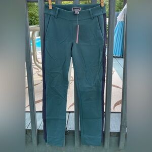New Women’s Golftini Ankle Pants Golf Pants in Green with Navy Side Stripes, XXS